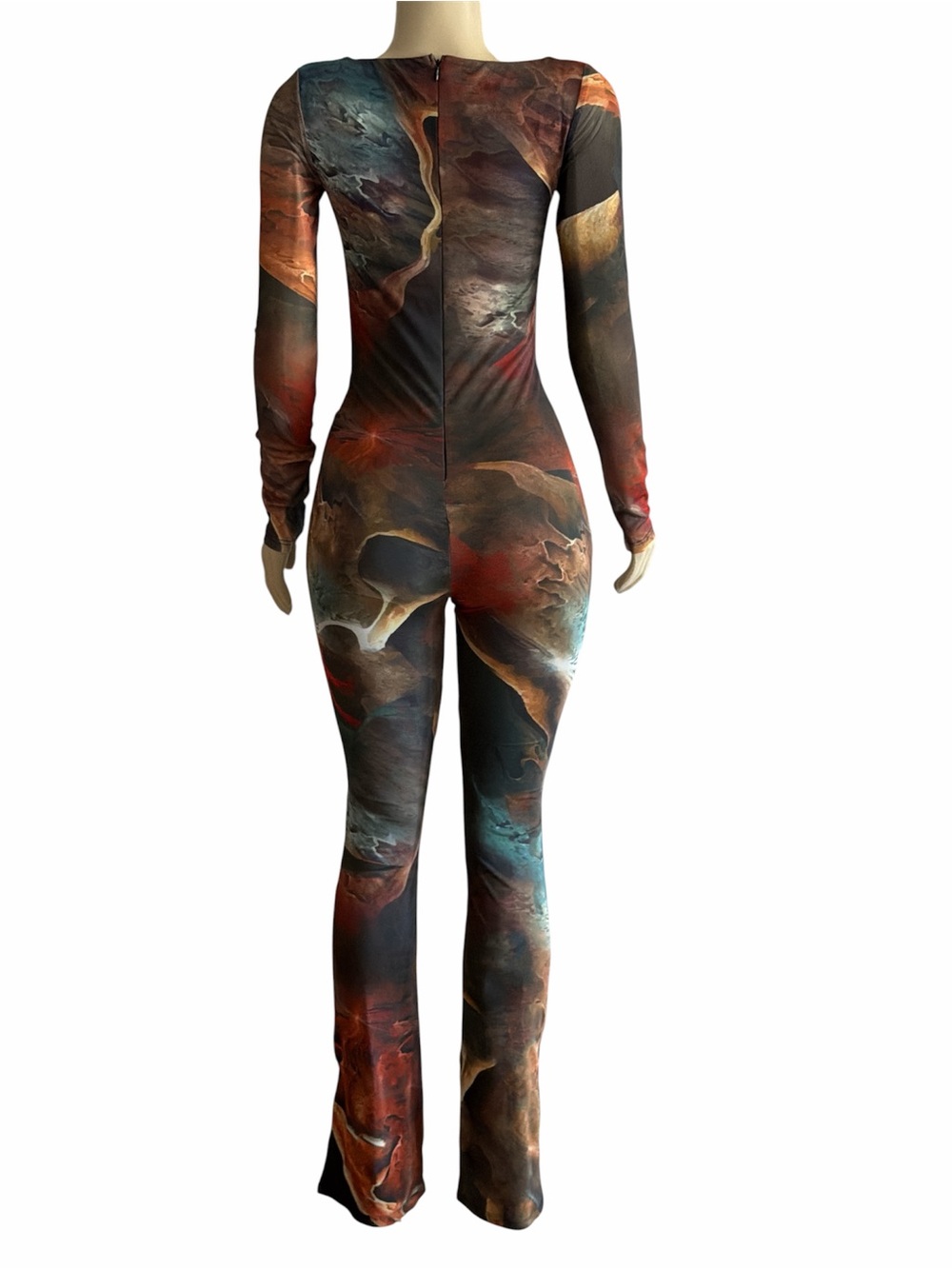 Fashion Nova Lost In A Trance Mesh Jumpsuit Olive/Combo - Picture 5 of 11